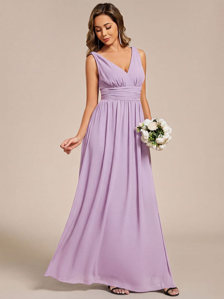 ever HUSH|V Neck Sleeveless Pleated Chiffon Evening Dress
