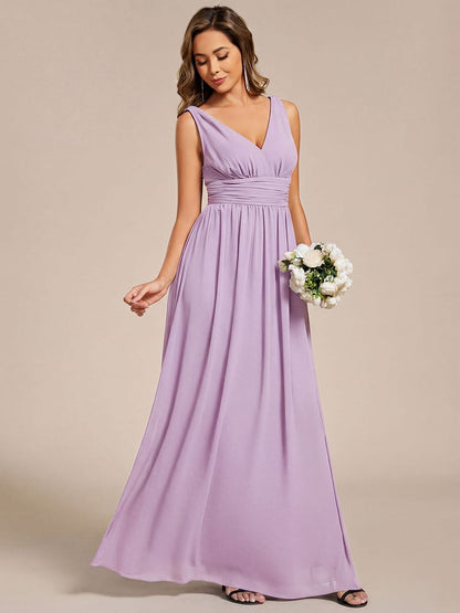 ever HUSH|V Neck Sleeveless Pleated Chiffon Evening Dress