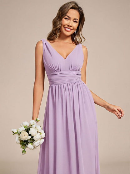 ever HUSH|V Neck Sleeveless Pleated Chiffon Evening Dress