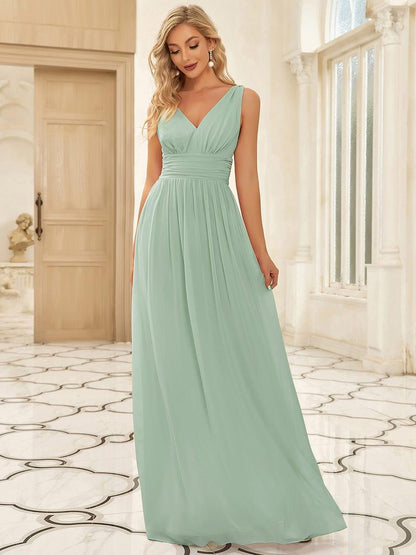 ever HUSH|V Neck Sleeveless Pleated Chiffon Evening Dress