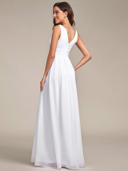 ever HUSH|V Neck Sleeveless Pleated Chiffon Evening Dress