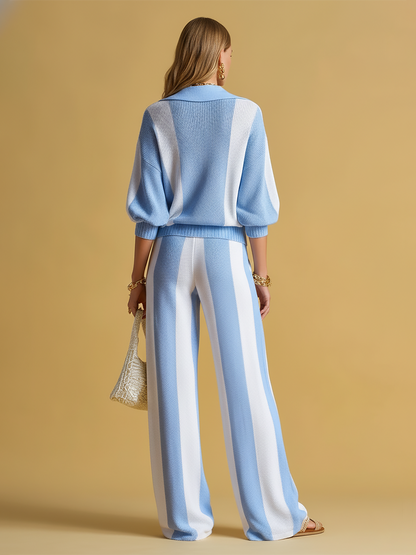 Casual And Comfortable Striped Knit Two-piece Set
