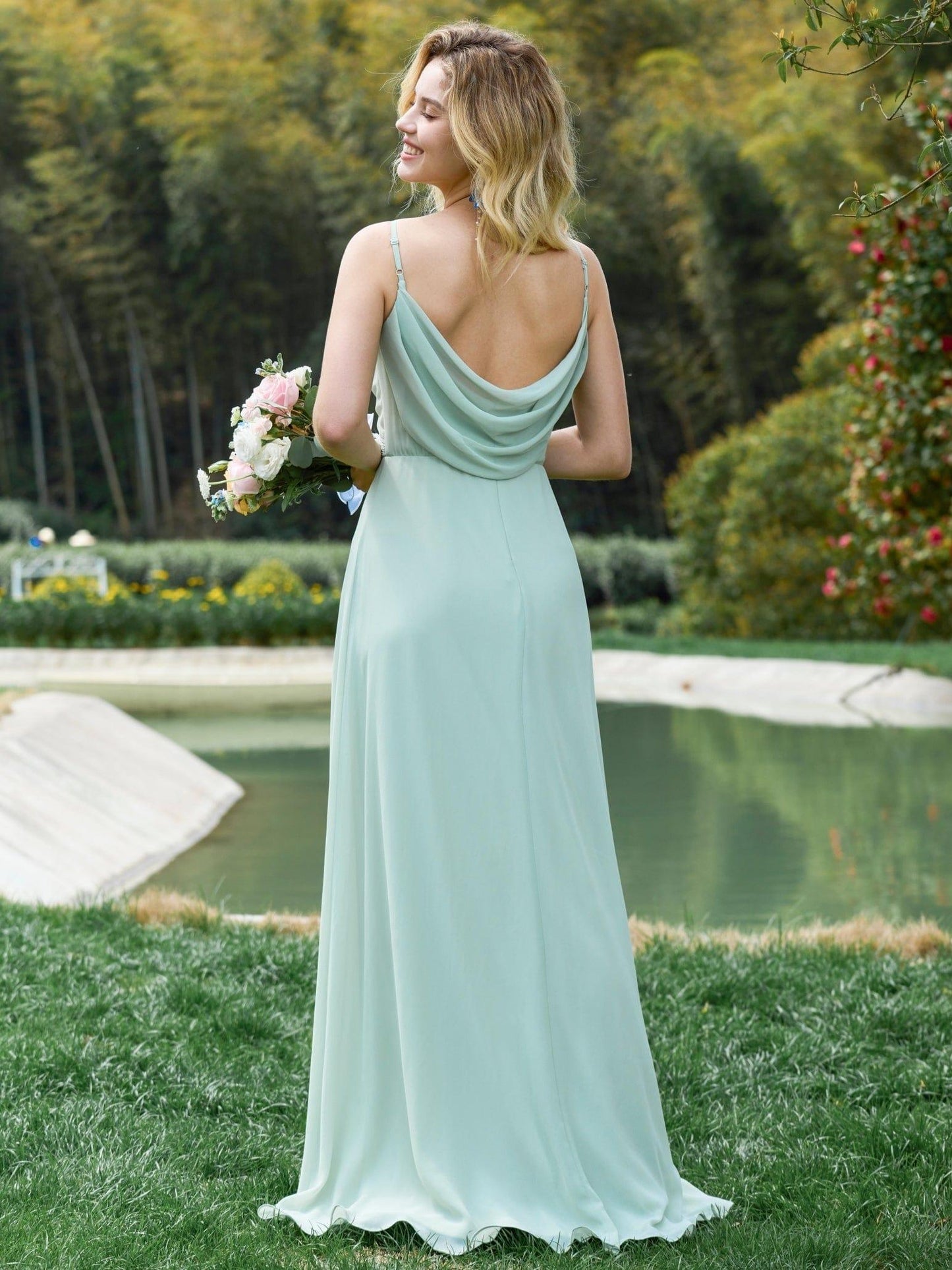 ever NOVA|Sweetheart Draped Back Floor Length Bridesmaid Dress