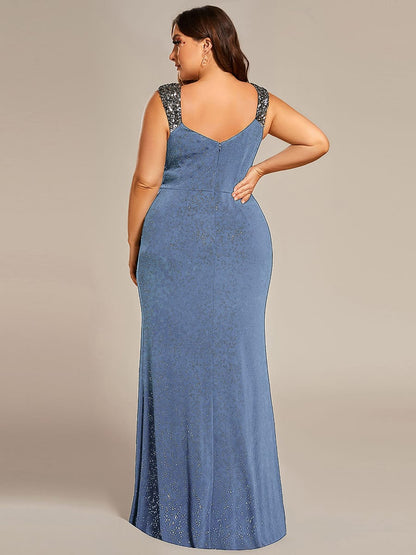 Robe de Soirée Élégante à Sequins avec Décolleté en V et Fente Haute