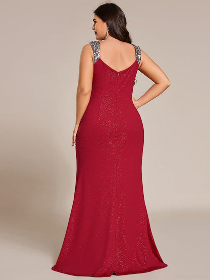Robe de Soirée Élégante à Sequins avec Décolleté en V et Fente Haute