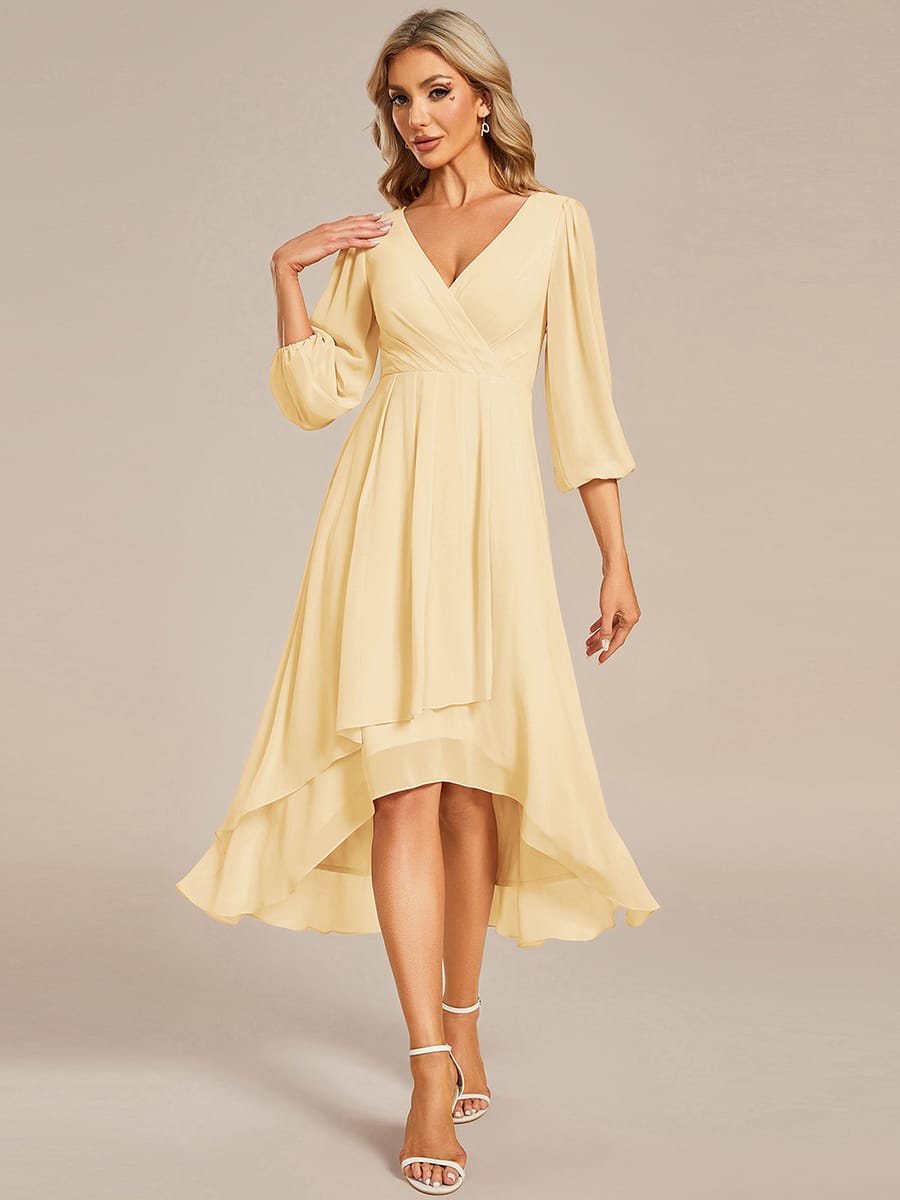 ever BRIAR|Elegant 3/4 Sleeve V-Neck High Low Chiffon Wedding Guest Dress