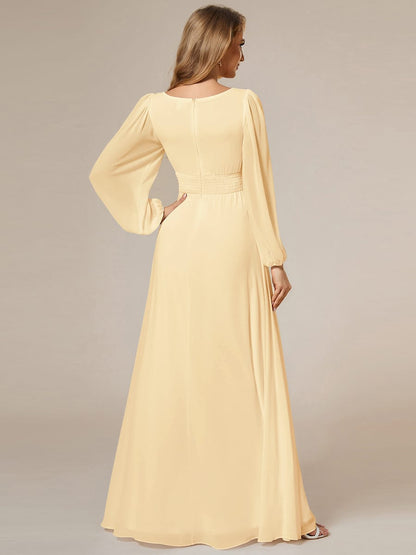 ever CELESTE|Chiffon Long Sleeve Pleated Floor Length Dress