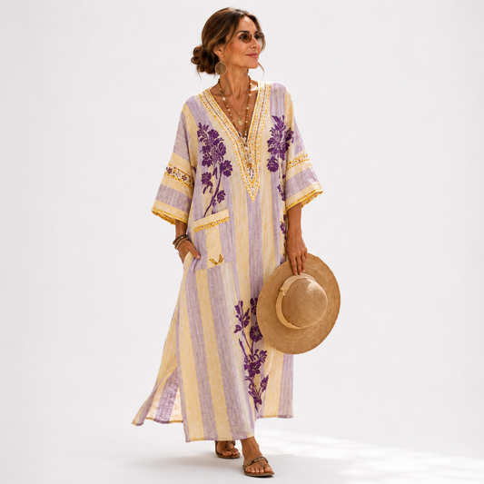 Sofía | Caftan Lilas à Imprimé Floral