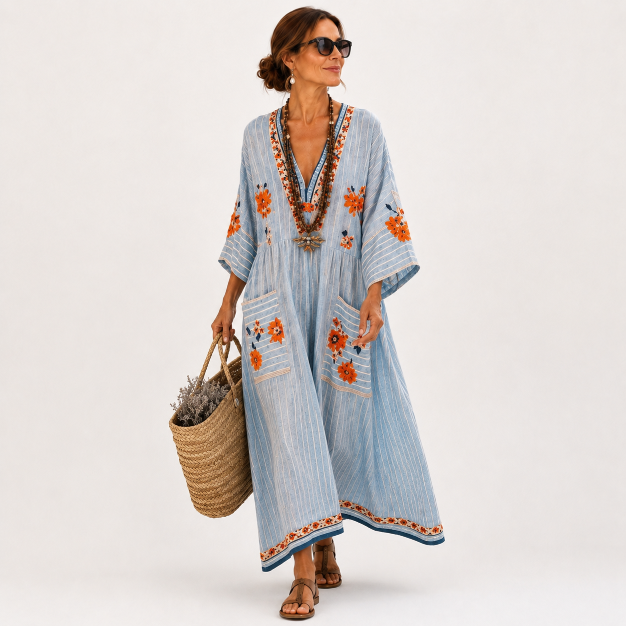 Marina | Caftan Bleu Brodé