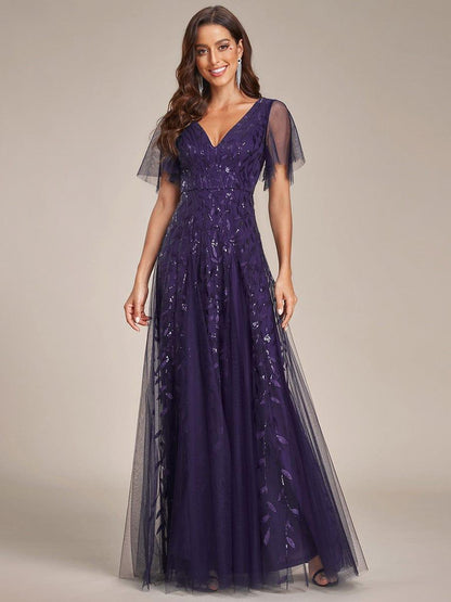 Robe Longue de Soirée Éclatante à Volants et Col en V Romantique