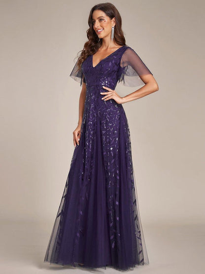 Robe Longue de Soirée Éclatante à Volants et Col en V Romantique