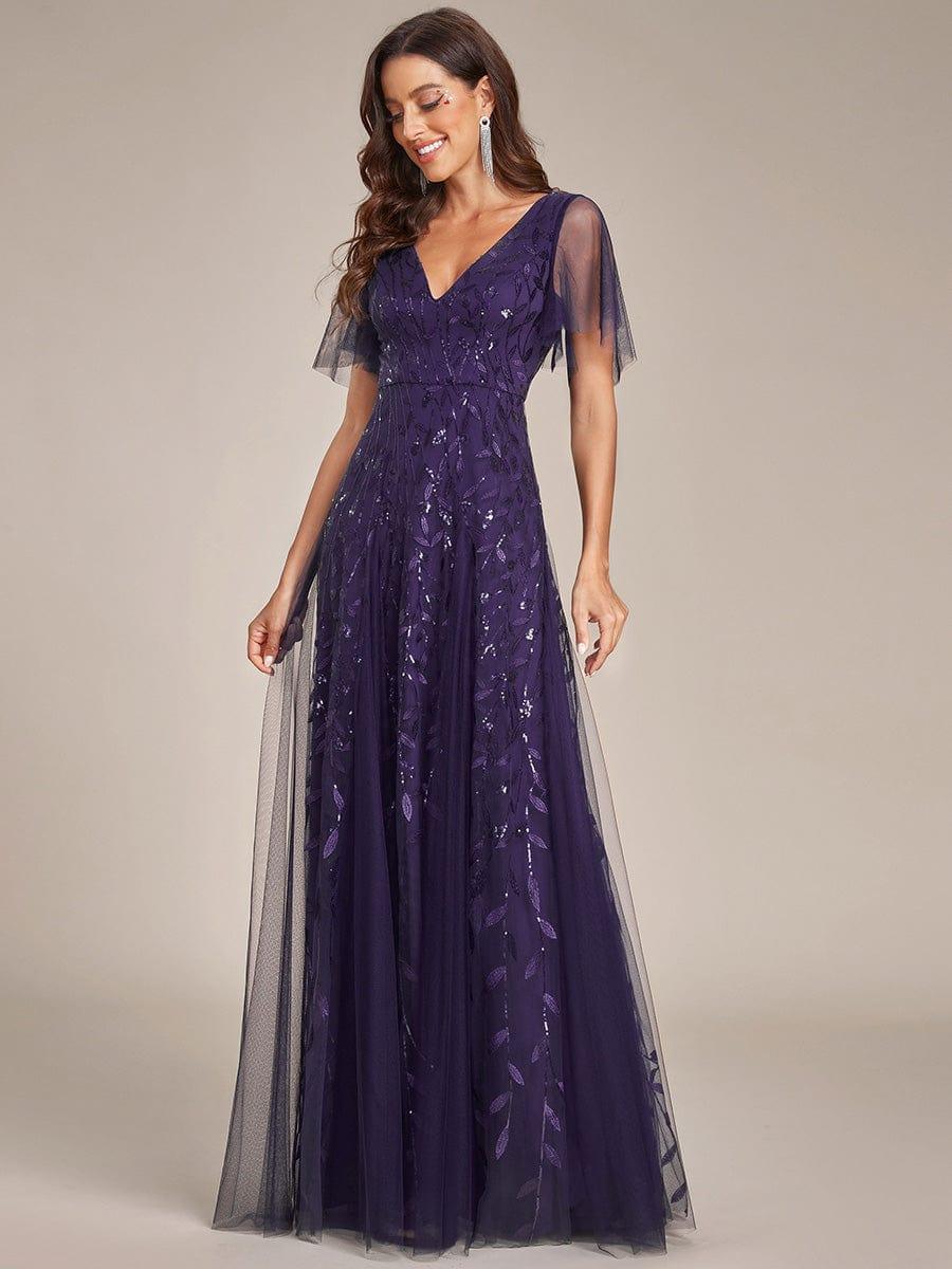 Robe Longue de Soirée Éclatante à Volants et Col en V Romantique