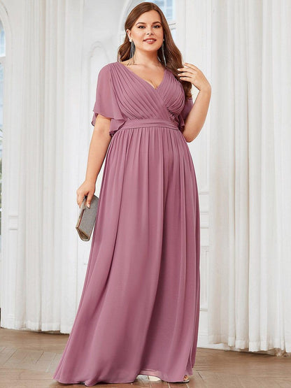 ever LEORA|V-Neck Flutter Sleeve Floor-Length A-Line Chiffon Evening Dress