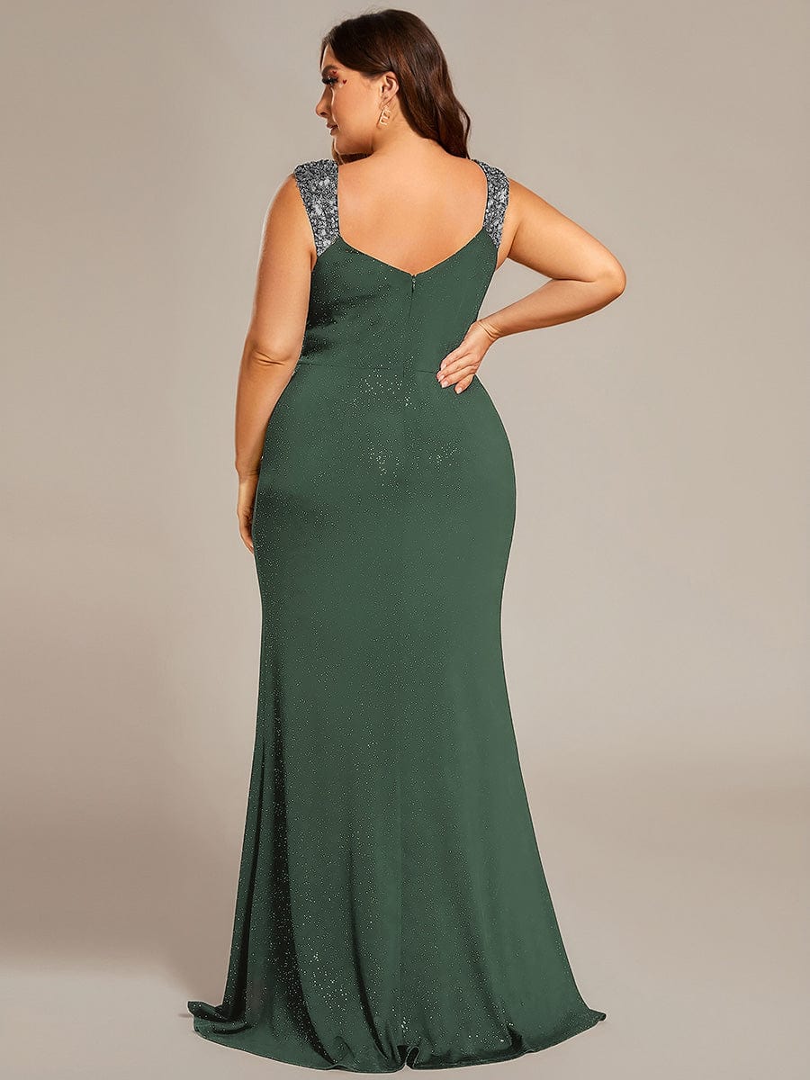 Robe de Soirée Élégante à Sequins avec Décolleté en V et Fente Haute