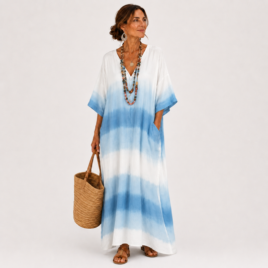 Jamila | Caftan Long en Dégradé Bleu