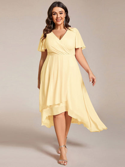 ever LARK|Chiffon Elegance Short Sleeve High-Low Wedding Guest Dress