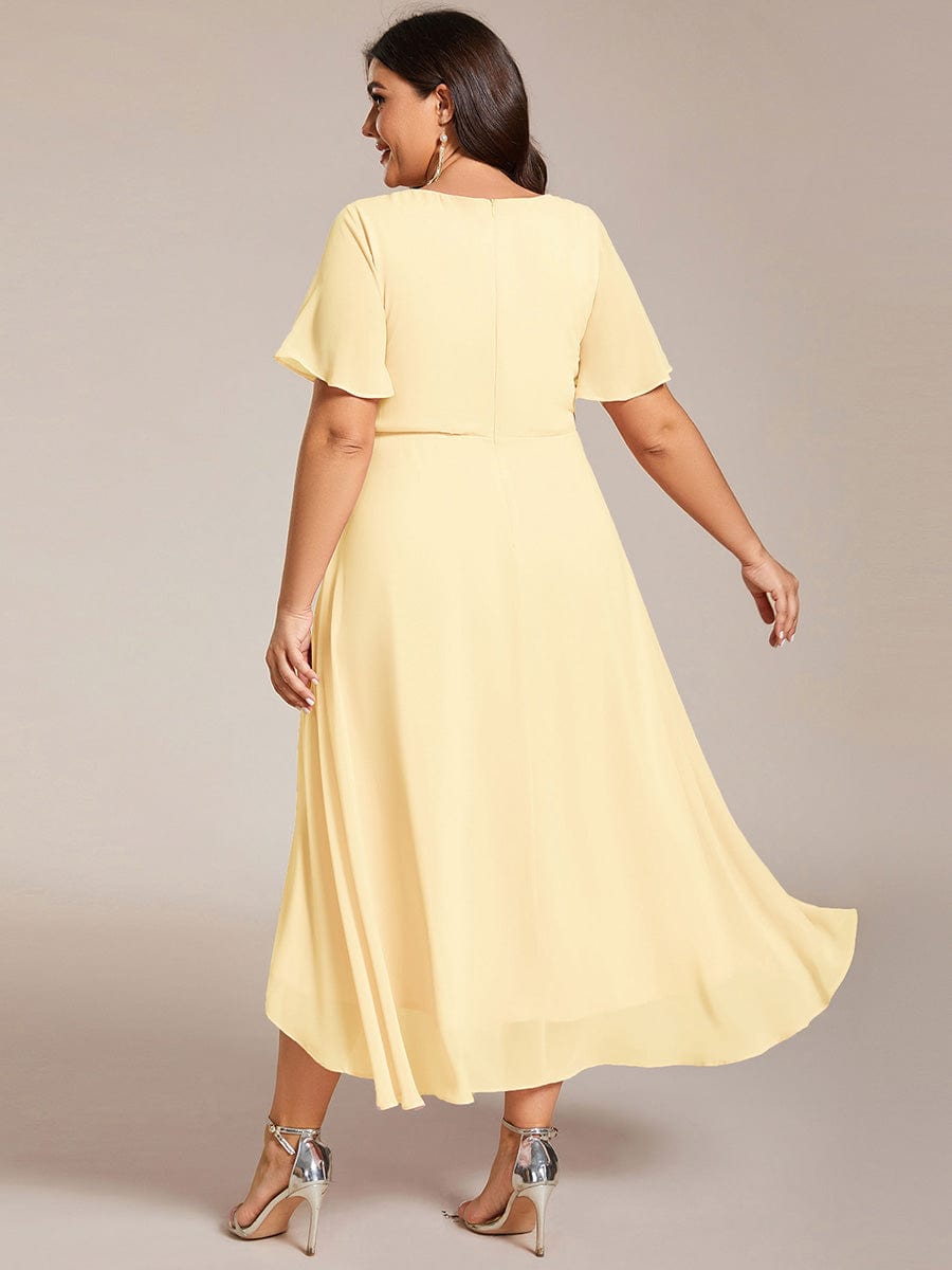 ever LARK|Chiffon Elegance Short Sleeve High-Low Wedding Guest Dress