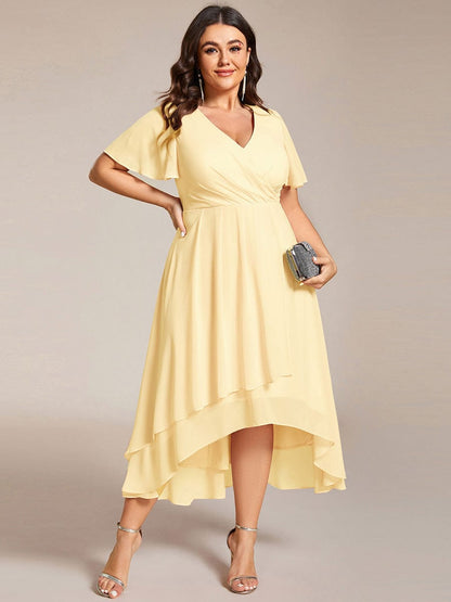 ever LARK|Chiffon Elegance Short Sleeve High-Low Wedding Guest Dress