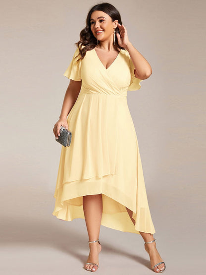 ever LARK|Chiffon Elegance Short Sleeve High-Low Wedding Guest Dress