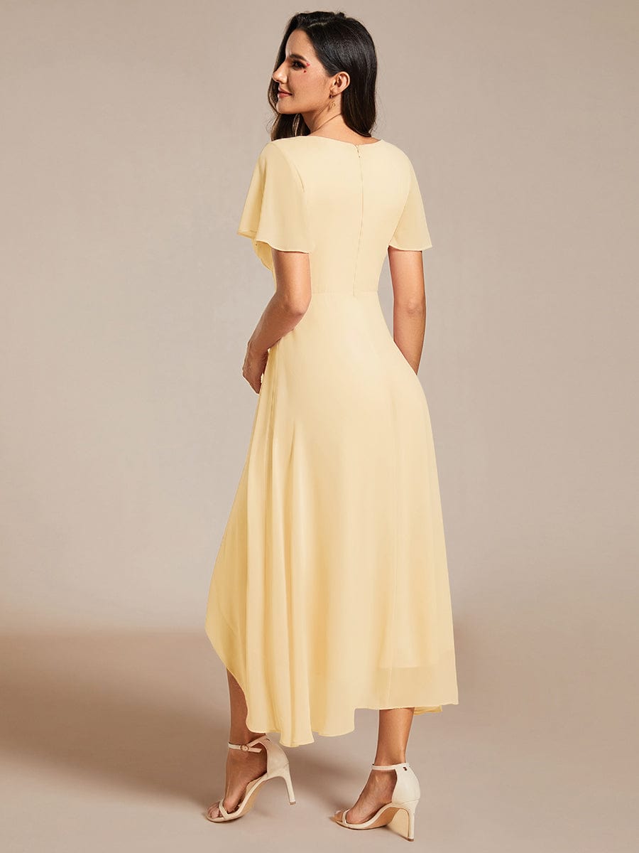 ever LARK|Chiffon Elegance Short Sleeve High-Low Wedding Guest Dress
