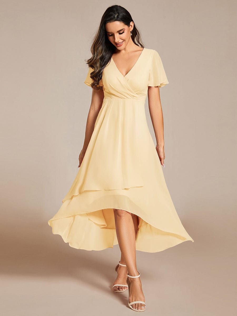 ever LARK|Chiffon Elegance Short Sleeve High-Low Wedding Guest Dress