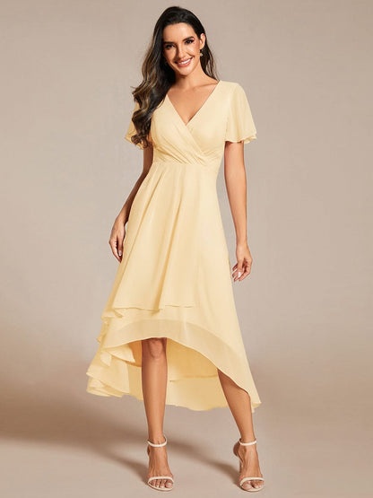 ever LARK|Chiffon Elegance Short Sleeve High-Low Wedding Guest Dress