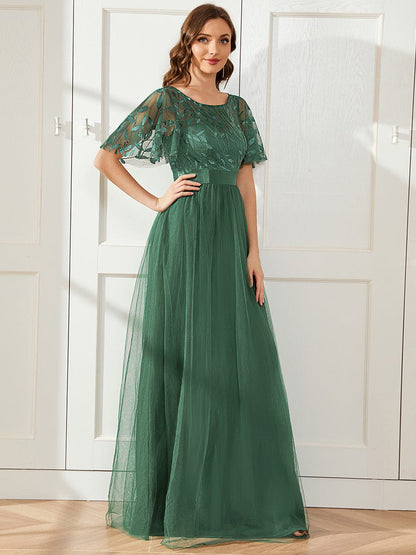 ever SAPHIR|Women's A-Line Short Sleeve Embroidery Floor Length Wedding Guest Dresses