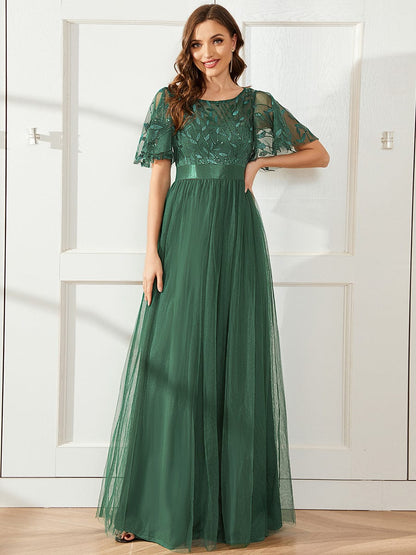 ever SAPHIR|Robes de cérémonie longues à manches courtes et broderies A-Line