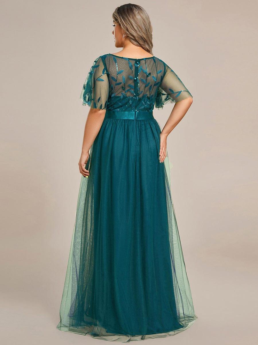Robe longue de cérémonie à manches courtes avec broderie