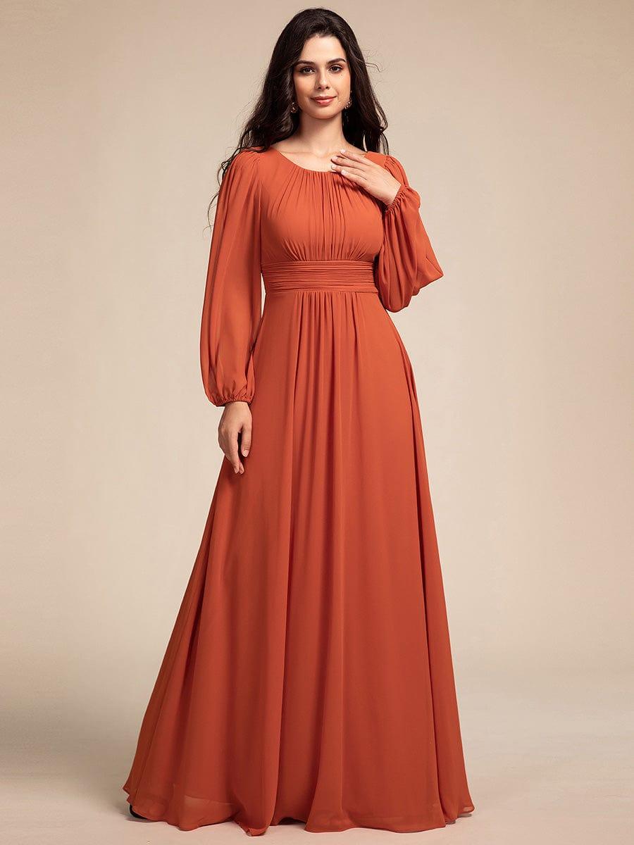 ever CELESTE|Chiffon Long Sleeve Pleated Floor Length Dress