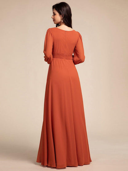 ever CELESTE|Chiffon Long Sleeve Pleated Floor Length Dress