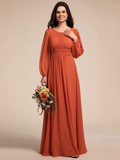 ever CELESTE|Chiffon Long Sleeve Pleated Floor Length Dress