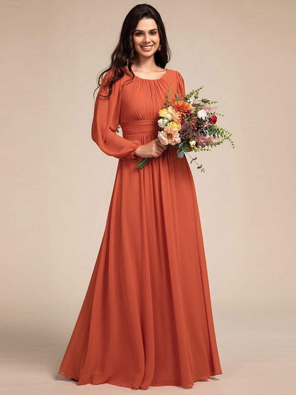 ever CELESTE|Chiffon Long Sleeve Pleated Floor Length Dress