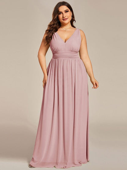 ever HUSH|V Neck Sleeveless Pleated Chiffon Evening Dress