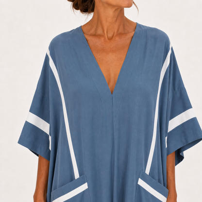 Cléo | Caftan Long à Rayures Bleues