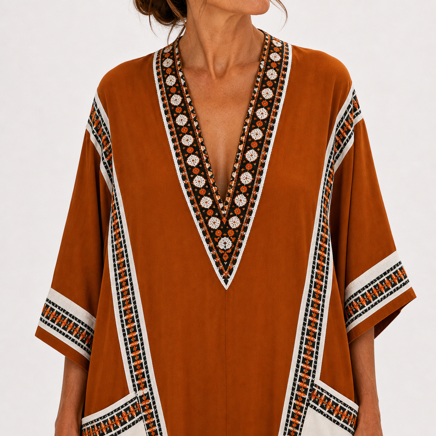 Aria | Caftan Terracotta à Imprimé Ethnique