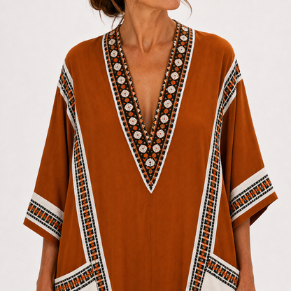Aria | Caftan Terracotta à Imprimé Ethnique