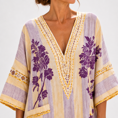 Sofía | Caftan Lilas à Imprimé Floral