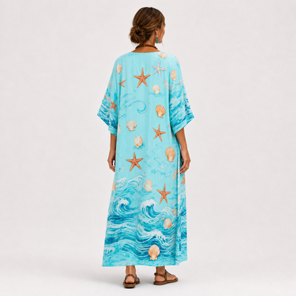 Chloe | Caftan Long Turquoise et Marine