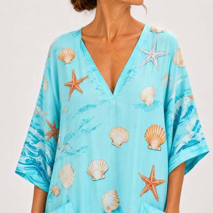 Chloe | Caftan Long Turquoise et Marine
