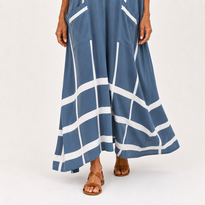 Cléo | Caftan Long à Rayures Bleues