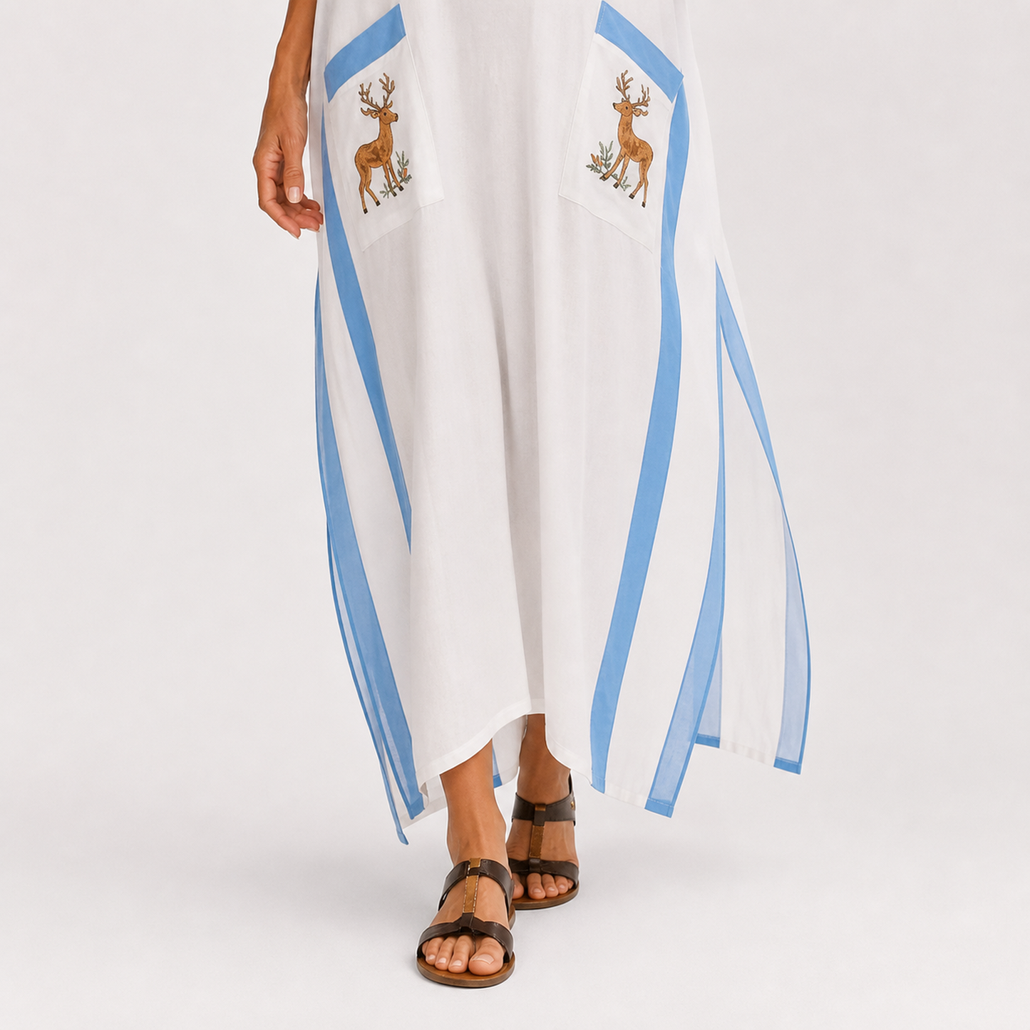 Lena | Caftan Long en Coton à Rayures Bleues