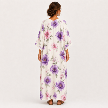 Inés | Caftan Blanc à Imprimé Floral