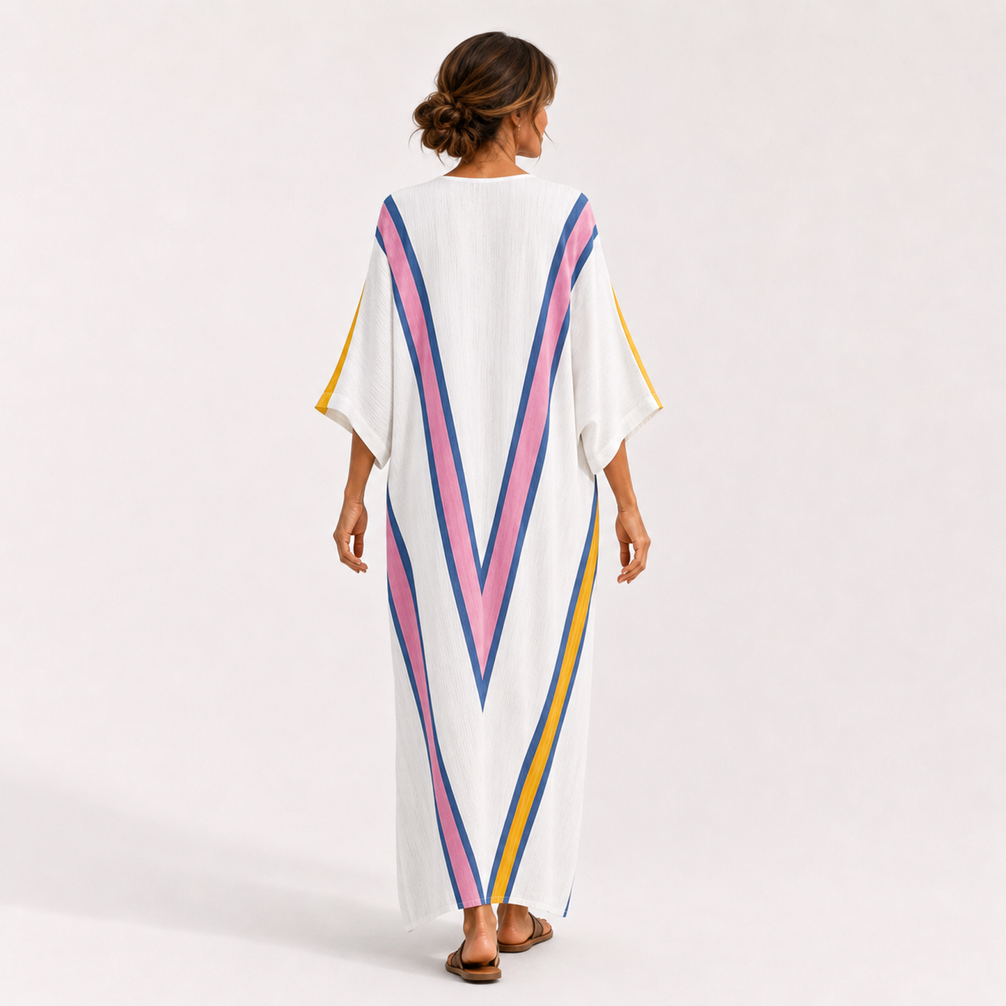 Sara | Caftan Blanc à Imprimé Multicolore
