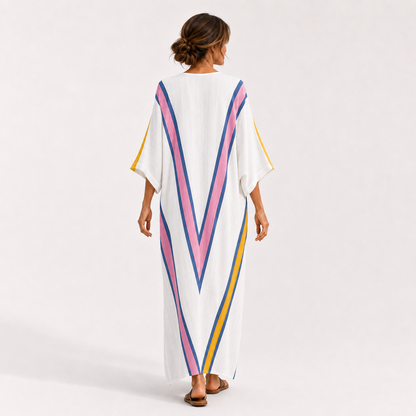Sara | Caftan Blanc à Imprimé Multicolore