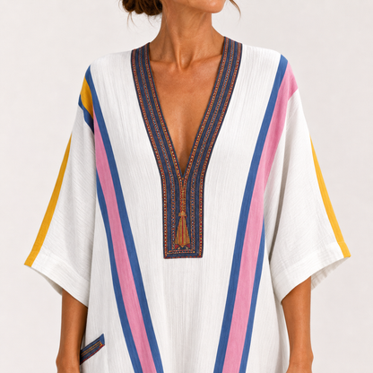Sara | Caftan Blanc à Imprimé Multicolore