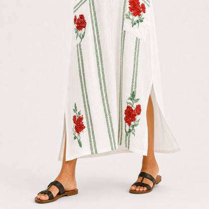 Rosa | Caftan Blanc à Imprimé Roses