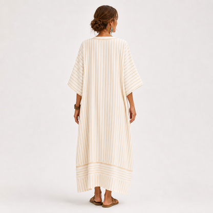 Alba | Caftan Beige à Rayures Méditerranéennes