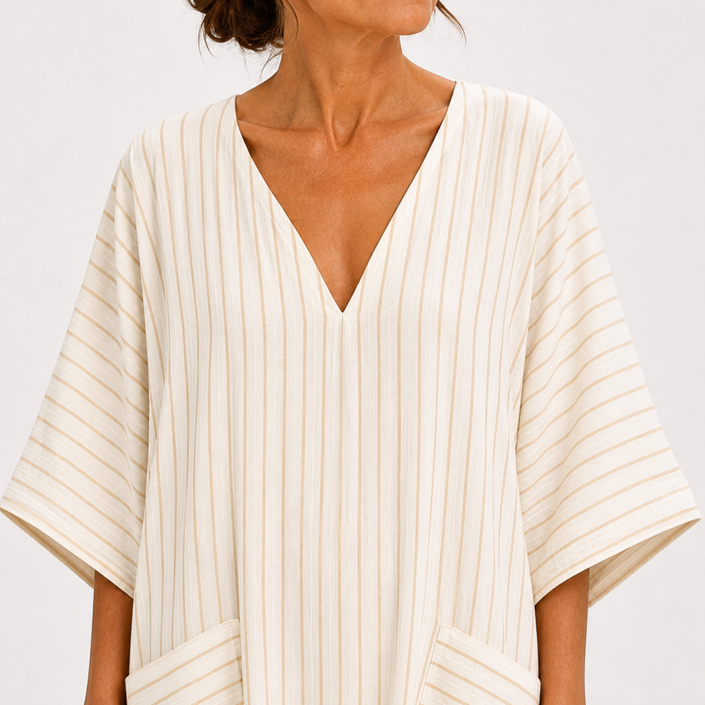 Alba | Caftan Beige à Rayures Méditerranéennes