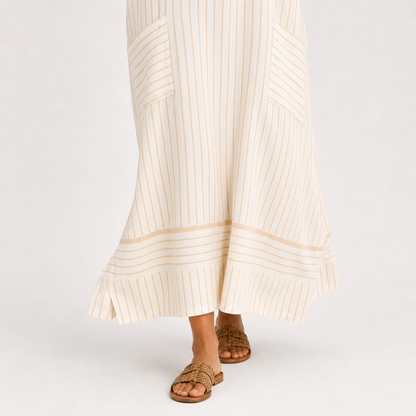Alba | Caftan Beige à Rayures Méditerranéennes